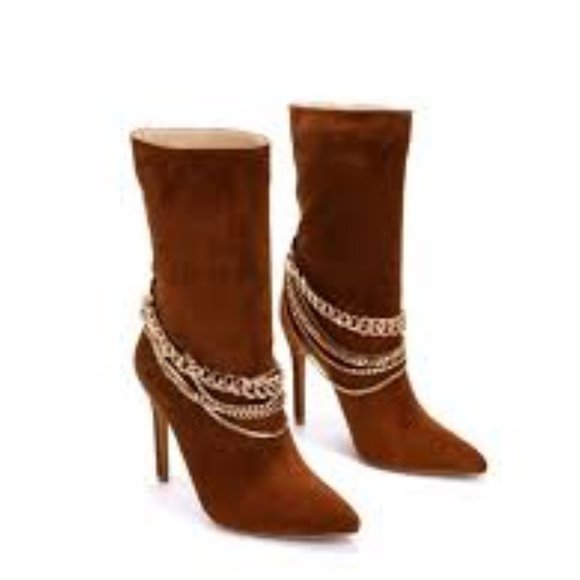 CAPE ROBBIN SOMEWHERE BROWN FAUX SUEDE STILETTO SOCK ANKLE BOOTS 5.5 - Picture 7 of 10